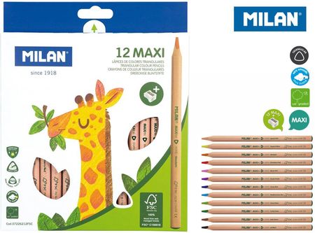 Milan Kredki Ołówkowe Maxi Natural Trójkątne 12 Kolorów (07226212Fsc)