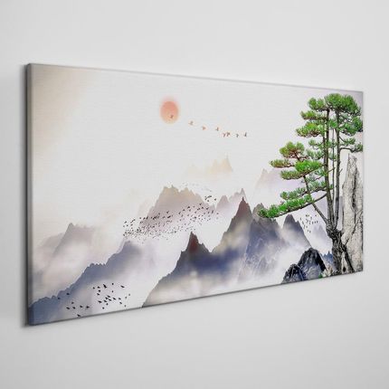 Coloray Obraz Na Płótnie Góry Mgła Słońce Drzewo