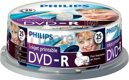 PHILIPS DVD-R 4,7GB 16X PRINTABLE FULL FACE ID BRAND. CAKE*25 DM4I6B25F/00
