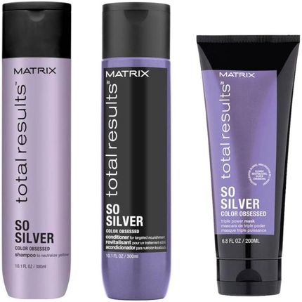Matrix Total Results Color Obsessed SoSilver Zestaw pielęgnujący włosy rozjaśniane i blond: szampon 300ml + odżywka 300ml + maska 200ml
