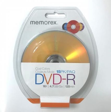 MEMOREX DVD-R 16X 4,7GB COOL COLORS 15PK BLISTER 32020019223 (MED1615)