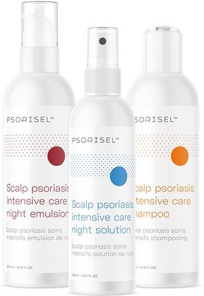 Psorisel Zestaw 3 dermokosmetyków na łuszczycę (szampon na łuszczycę, emulsja do skóry głowy, płyn do skóry głowy).