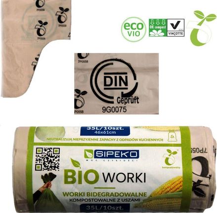 Sipeko Worki Biodegradowalne Kompostowalne Atest 35L 10Szt.