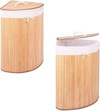Kosz na pranie 73L narożny pojemnik z klapą bambus naturalny - Kosze i pojemniki na pranie