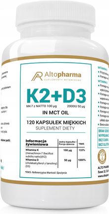 Alto Pharma Witamina K2 MK7 z natto + D3 2000IU W Oleju 120szt