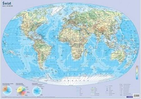 Mapa fizyczna świata - plansza edukacyjna na ścianę i biurko
