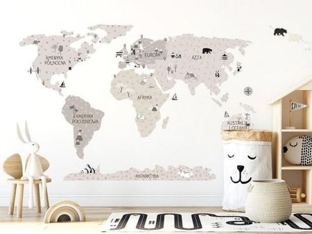 Pastelowe Love Naklejki Na Ścianę Mapa Świata Beżowa