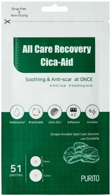 Purito All Care Recovery Cica Aid Plastry Do Stosowania Punktowo Na Stany Zapalne I Do Pielęgnacji Blizn 51Szt.