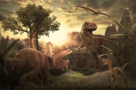 Muralo Fototapeta Dziecięca Dinozaury Słońce Las 450X300