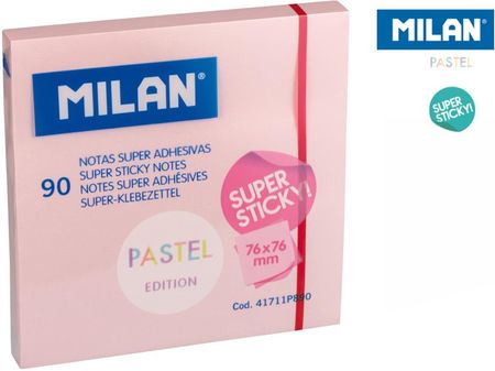 Milan Karteczki Samoprzylepne Różowe Super Sticky Pastel 76x76 90 Sztuk