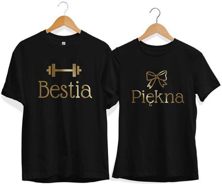 Piękna i Bestia(sztanga i kokarda) - zestaw koszulek dla pary