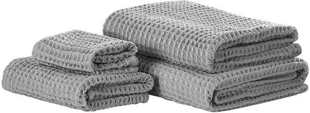 Beliani Komplet 4 ręczników łazienkowych dla gości bawełna zero twist szary Areora