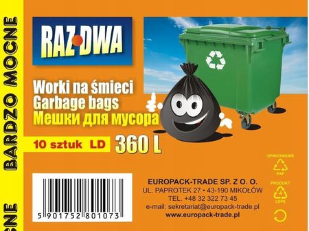 INNA WORKI LDPE 360L 10 SZT BARDZO DUŻE, EXTRA MOCNE - zdjęcie 2