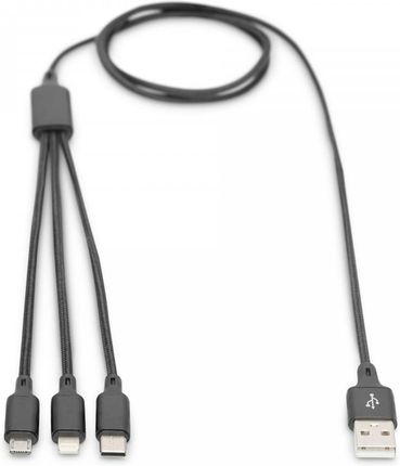 Digitus Kabel Usb 2.0 3W1 Typ C + Lightning Microusb B/ A M/M 10W Nylon Czarny 1M (Ak300160010S)