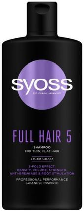 Syoss Szampon Z Trawą Tygrysią Nadający Objętość Do Cienkich Włosów Full Hair 5 Shampoo For Thin Flat Hair Tiger Grass 440 ml
