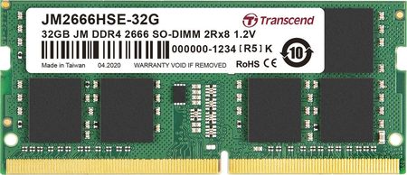 Pamięć RAM Transcend Do Laptopa Ddr4 Sodimm 32Gb 2666Mhz Cl19 (Jm2666Hse-32G) (Jm2666Hse32G)