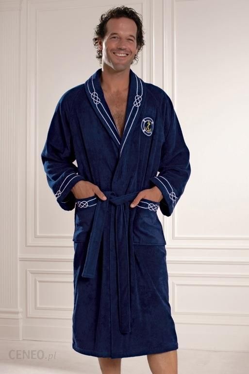 Męski szlafrok MARINE MAN w ozdobnym opakowaniu + ręcznik + kapcie Biały XL + kapcie (42 44) + ręcznik + box