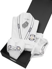 Męski szlafrok MARINE MAN w ozdobnym opakowaniu + ręcznik + kapcie Biały XL + kapcie (42 44) + ręcznik + box - Szlafroki męskie