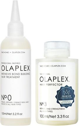 Olaplex Nr 0 and Nr 3 Zestaw: kuracja przygotowująca włosy do głębszej naprawy 155ml + odbudowująca i regenerująca kuracja do włosów 100ml