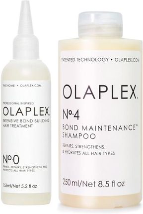 Olaplex Nr 0 and Nr 4 Zestaw: kuracja przygotowująca włosy do głębszej naprawy 155ml + szampon odbudowujący 250ml