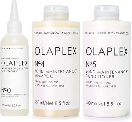 Olaplex Nr 0 and Nr 4 and Nr 5 Zestaw: kuracja przygotowująca 155ml + szampon 250ml + odżywka 250ml