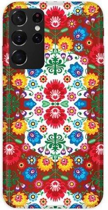 Casegadget Etui Nadruk Słowiańskie Kwiaty Na Czerwonym Samsung Galaxy S21 Ultra (1000000555226)