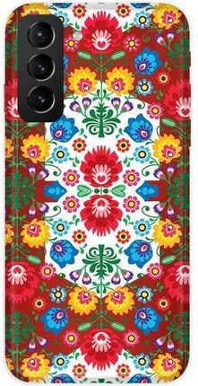 Casegadget Etui Nadruk Słowiańskie Kwiaty Na Czerwonym Samsung Galaxy S21 Plus (1000000557824)