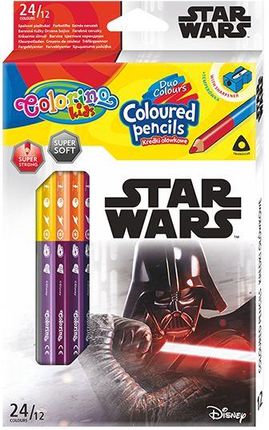 Patio Kredki Ołówkowe Trójkątne Colorino Kids 24 Kolorów 12 Sztuk Z Temperówką Star Wars