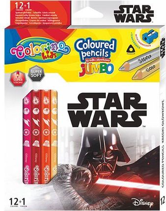 Patio Kredki Ołówkowe Trójkątne Jumbo Colorino Kids 13 Kolorów 12 Sztuk Z Temperówką Star Wars