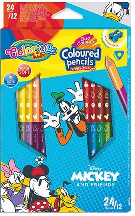 Patio Kredki Ołówkowe Trójkątne Colorino Kids 24 Kolorów 12 Sztuk Z Temperówką Mickey