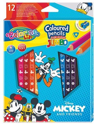 Patio Kredki Ołówkowe Trójkątne Jumbo Colorino Kids 13 Kolorów 12 Sztuk Z Temperówką Mickey