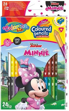 Patio Kredki Ołówkowe Trójkątne Colorino Kids 24 Kolorów 12 Sztuk Z Temperówką Minnie