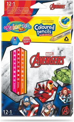 Patio Kredki Ołówkowe Trójkątne Colorino Kids 13 Kolorów 12 Sztuk Z Temperówką Avengers