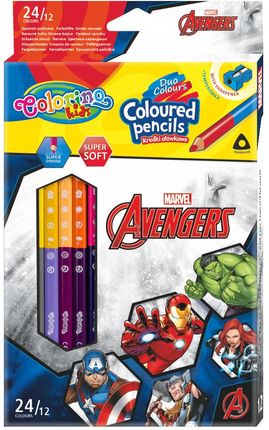 Patio Kredki Ołówkowe Trójkątne Colorino Kids 24 Kolorów 12 Sztuk Z Temperówką Avengers