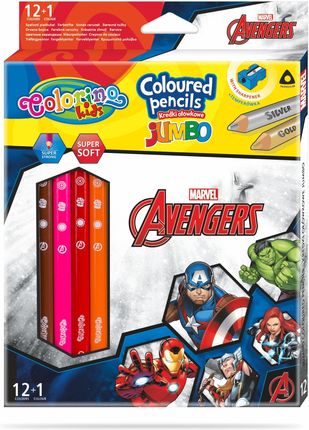 Patio Kredki Ołówkowe Trójkątne Jumbo Colorino Kids 13 Kolorów 12 Sztuk Z Temperówką Avengers