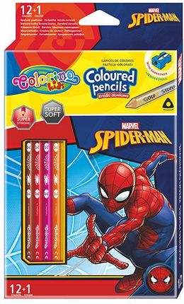 Patio Kredki Ołówkowe Trójkątne Colorino Kids 13 Kolorów 12 Sztuk Z Temperówką Spiderman