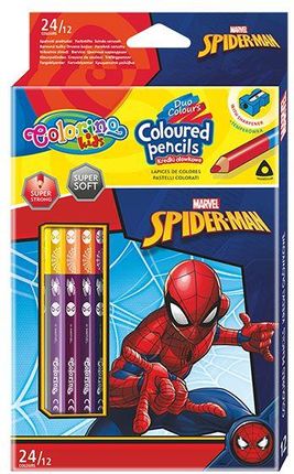 Patio Kredki Ołówkowe Trójkątne Colorino Kids 24 Kolorów 12 Sztuk Z Temperówką Spiderman