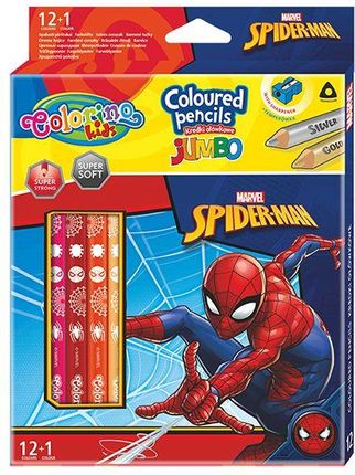 Patio Kredki Ołówkowe Trójkątne Jumbo Colorino Kids 13 Kolorów 12 Sztuk Z Temperówką Spiderman