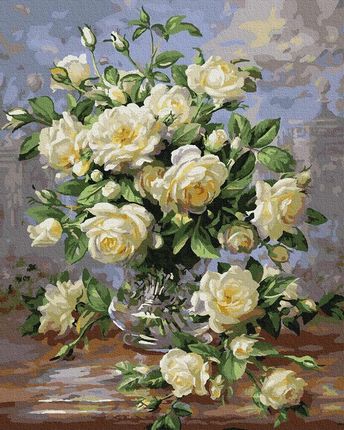 Artnapi Bukiet białych róż Malowanie Po Numerach 40x50 cm Na Prezent