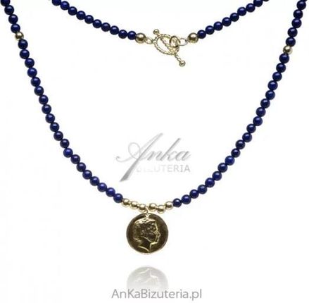 ankabizuteria.pl Naszyjnik srebrny pozłacany medalion z granatowym lapis lazuli