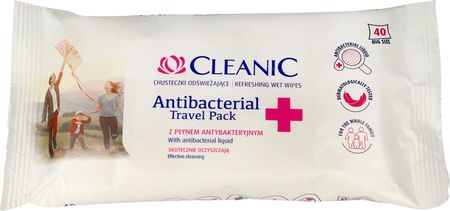 Cleanic Refresing Wet Wipes Antibacterial Travel Pack Chusteczki Odświeżające Z Płynem Antybakteryjnym 40Szt.