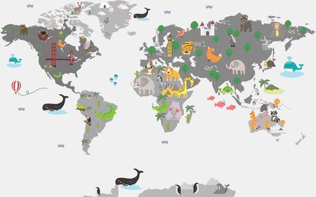 Wallarena Fototapeta Mapa Świata Zwierzęta Dziecko 312X219