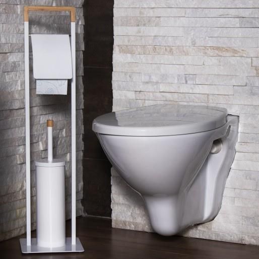 Springos Stojak Na Papier Toaletowy I Szczotkę Do Wc Uchwyt Biały Bambus - zdjęcie 8 Springos Stojak Na Papier Toaletowy I Szczotkę Do Wc Uchwyt Biały Bambus