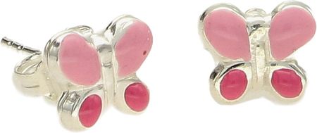 Diament Kolczyki dla dziewczynki na wkrętki 'Różowe motylki' DIAKLCSET002P925