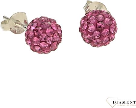 Diament Srebrne kolczyki damskie kulki wkrętki różowe DIAKLCALKC7MP925