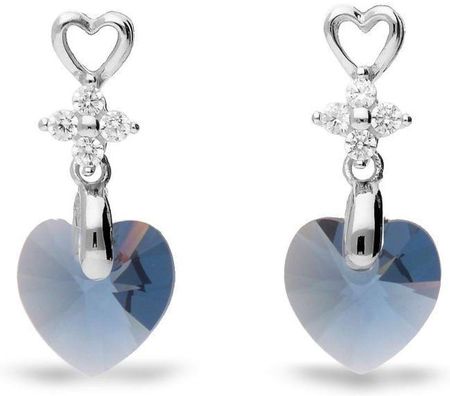 Spark Srebrne kolczyki wiszące Swarovski kryształki niebieskie serca KC622810DB