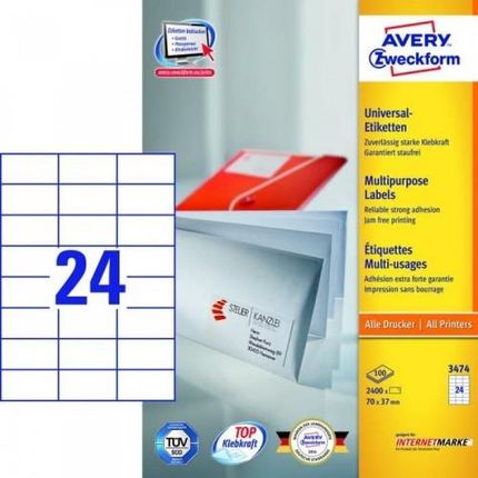 Avery Zweckform Etykiety Zf A4 70X37Mm Białe 3474