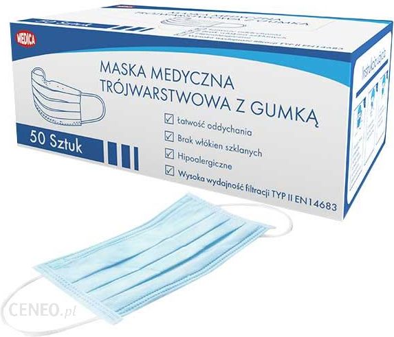 Medica Medica Maska Medyczna Z Gumką 3-Warstwowa 50szt.