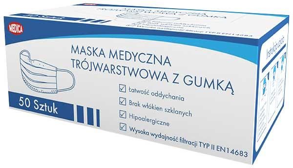 Medica Medica Maska Medyczna Z Gumką 3-Warstwowa 50szt. - zdjęcie 4 Medica Medica Maska Medyczna Z Gumką 3-Warstwowa 50szt.