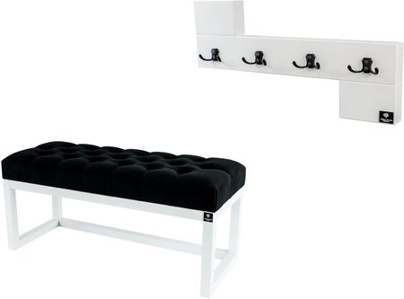 Emra Wood Design Ławka Pufa Pikowana Czarna Guzik Tapicerowany Lpp-2 + Wieszak Ścienny Wdc-35